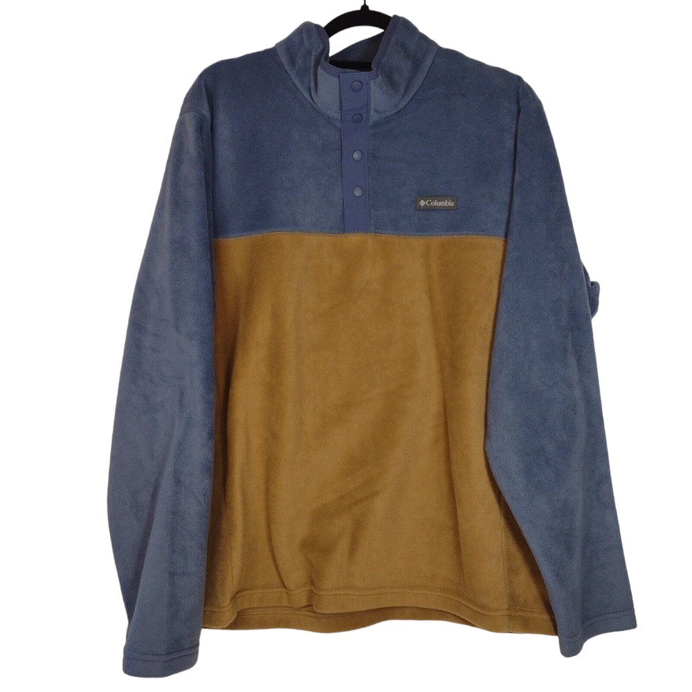 Columbia Mens XL Steens Mountain Fleece Pullover Blue Tan Colorblock XM2796-257